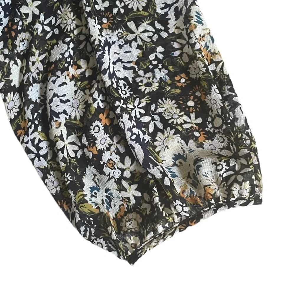 Free People Say It To Me Spring Floral Ruffled Bodysuit Blouse Size L